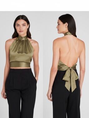 Club Monaco S olive 100% silk halter top  FINAL Price